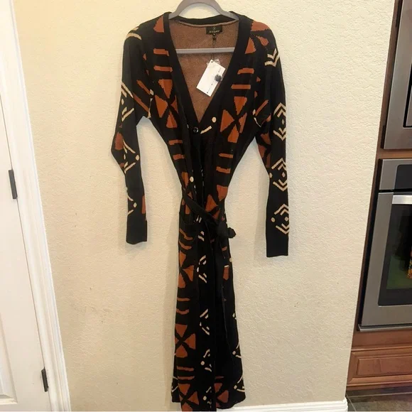 NEW D’iyanu Large African Culture Print Cardigan Sweater Button Up Wrap Dress - Picture 2 of 9
